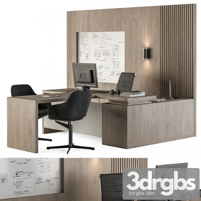 Office Furniture Manager Set Table With Whiteboard 38 3D Model Free