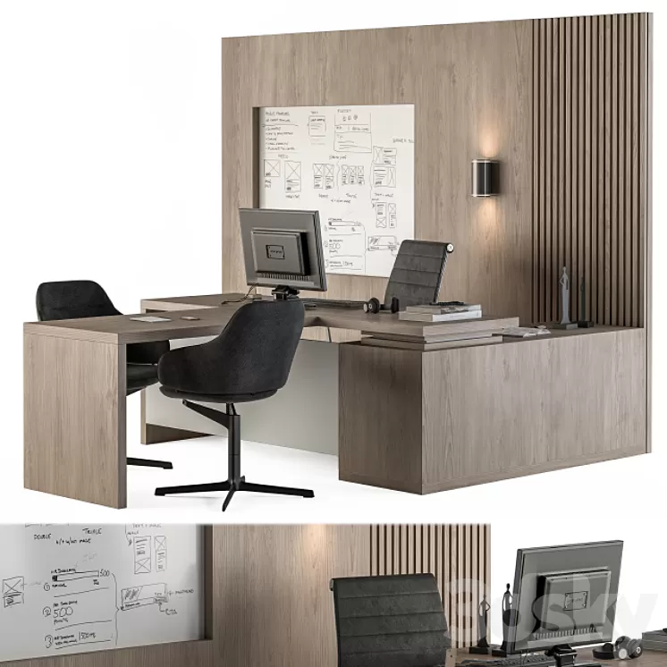 Office Furniture - Manager Set Table with Whiteboard 38 3D Model