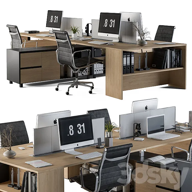 Office Furniture Manager Set Wooden 3DModel