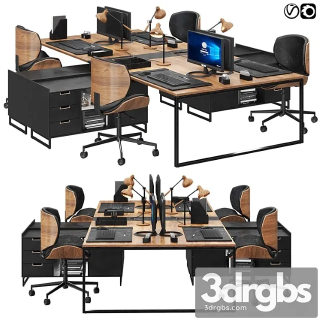 Office furniture set 02 2 3D Model Free