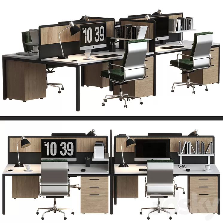 office furniture set modern 3D Model Free