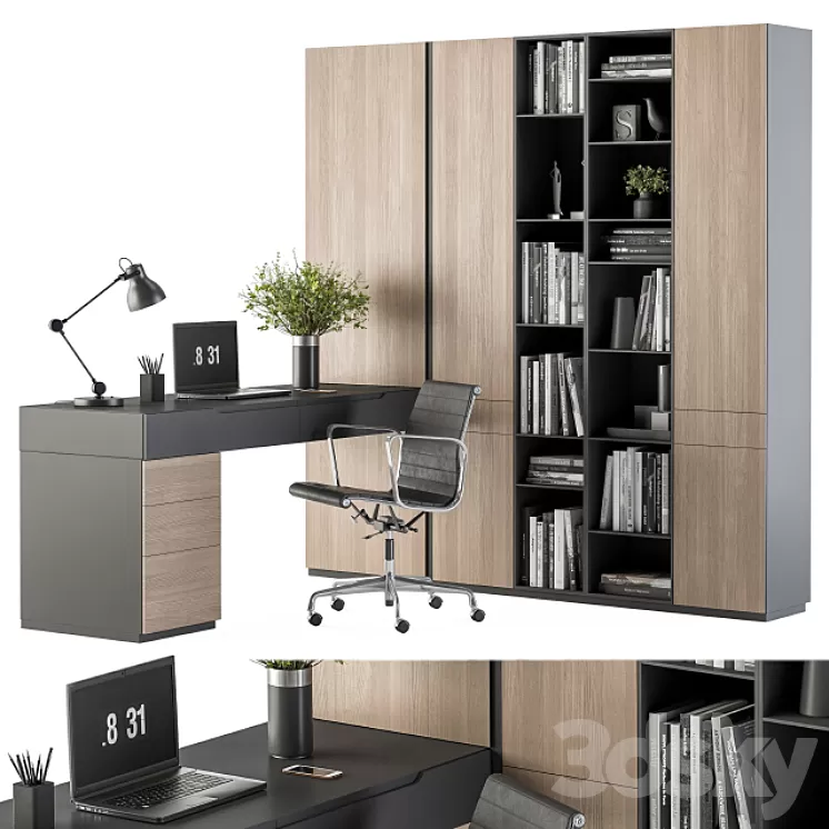 Office Furniture Wardrobe and Table - Home Office 36 3D Model Free