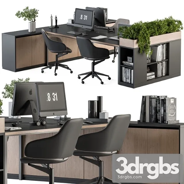 Office Furniture With Plant Box Employee Set 48 3D Model Free