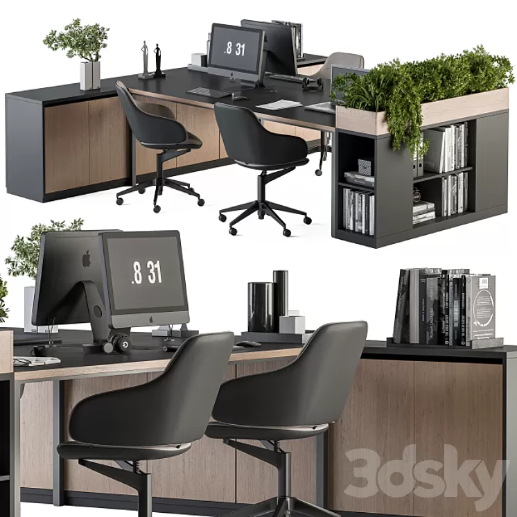 Office Furniture with Plant Box - employee Set 48 3D Model Free