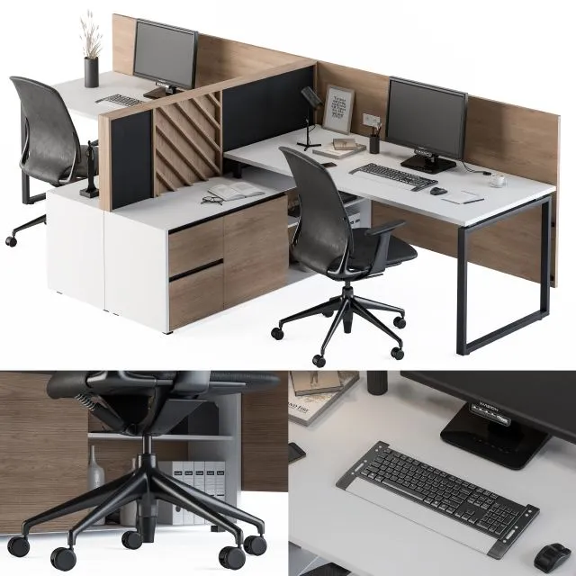 Office Furniture Work Table Set 3D Model
