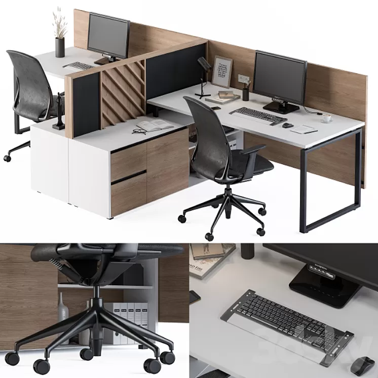 Office Furniture Work Table Set 3D Model