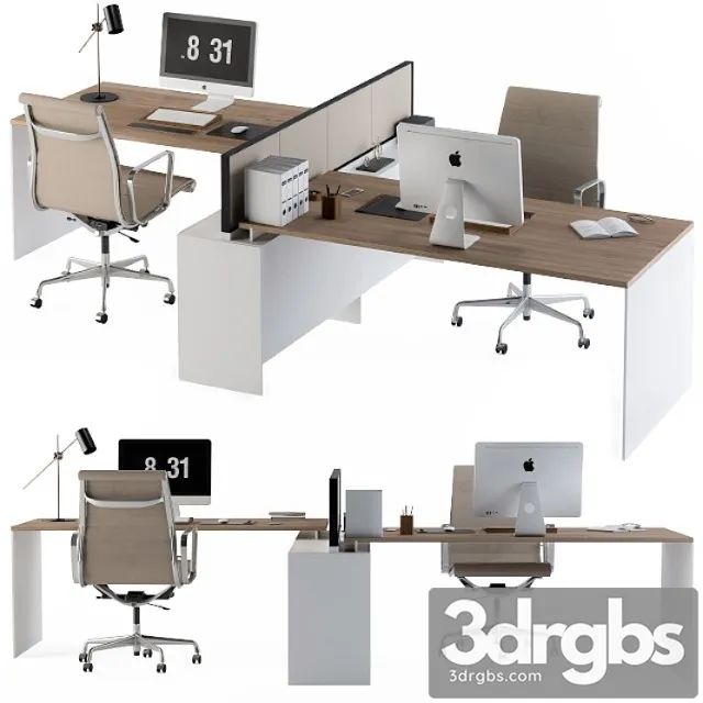 Office Set White And Cream 3D Model Free
