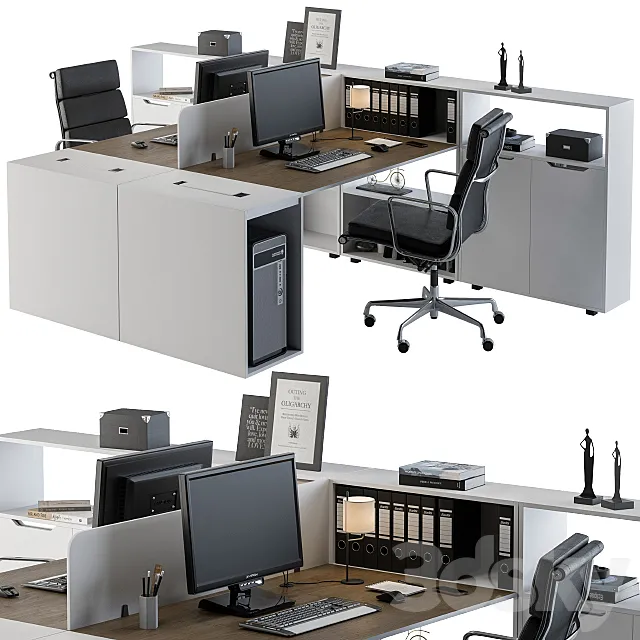 Office set White Formal 3D Model