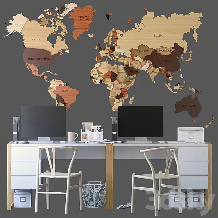 Office set with a map 3D Model
