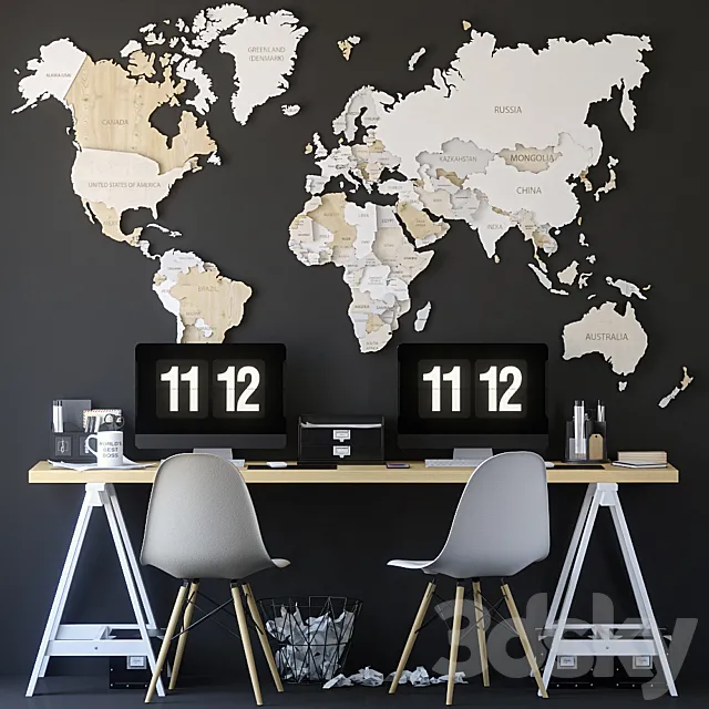 Office set with a map Free Download