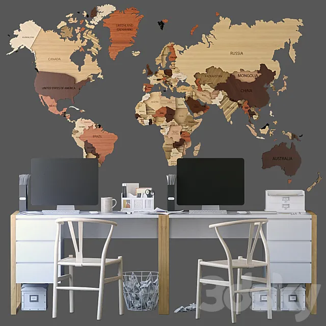 Office set with a map 3DModel