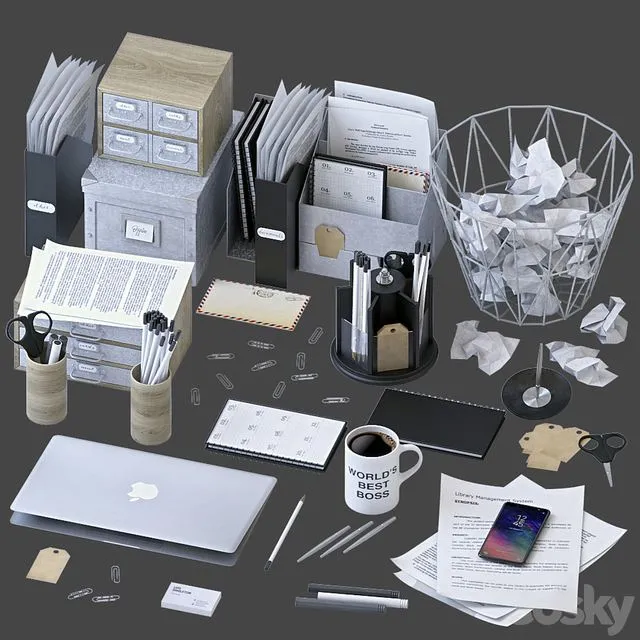 Office Supplies Set 3D Model