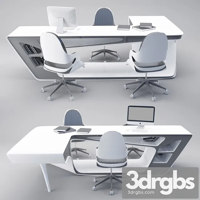 Office table chairs set 2 3D Model Free