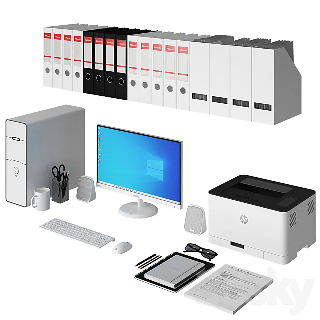 Office white pc set 3DModel