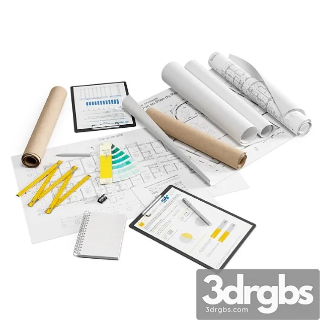 Office workplace decor set 1 3D Model Free