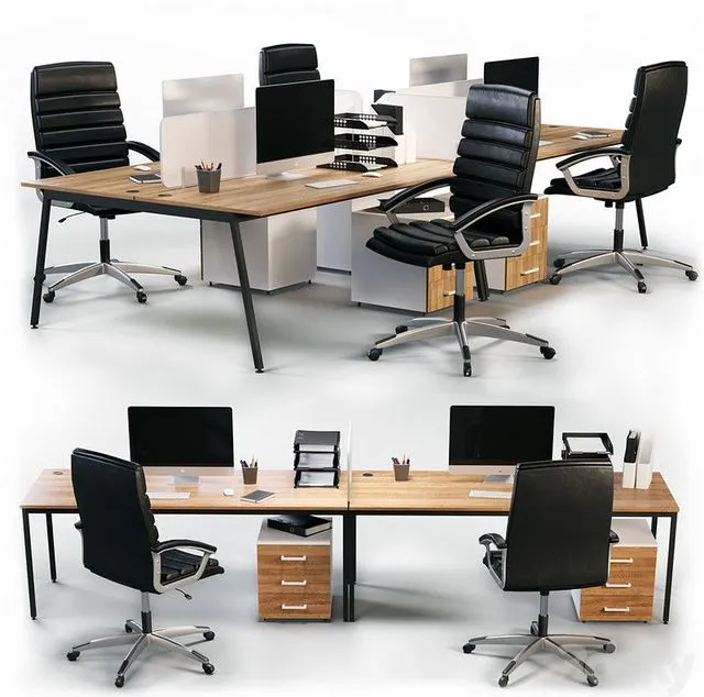 Office workplaces computer interior working chair table Free Download