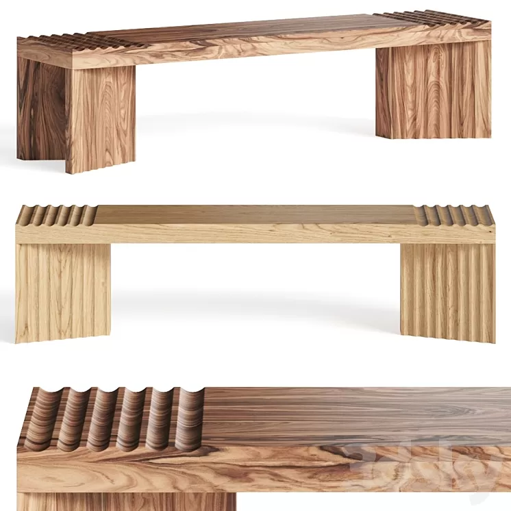 Okha Frequency Wooden Bench 3D Model Free