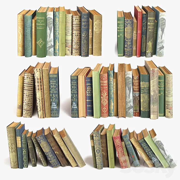 Old books on the shelf set 11 3D Model