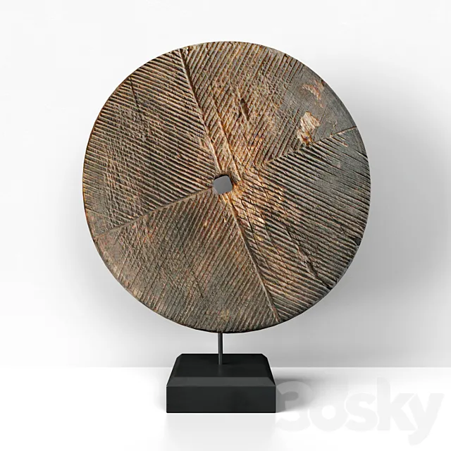 Old India Wood Wheel on Stand 3D Model
