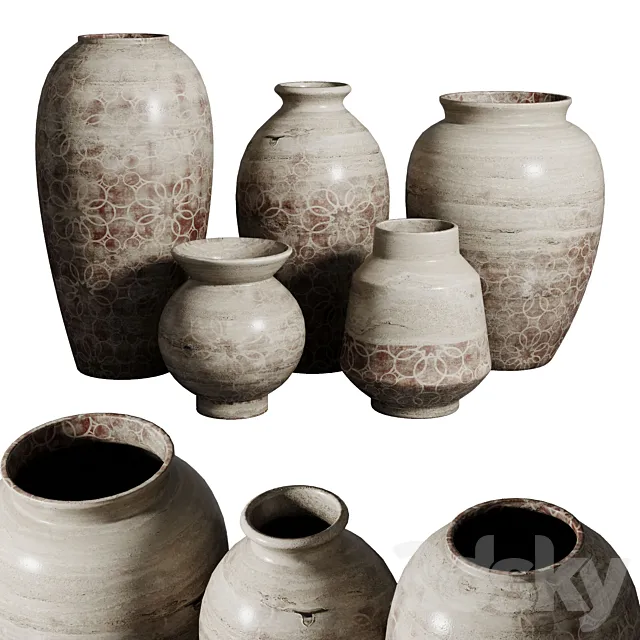 Old vase 3 material marble concrete plaster 3DModel