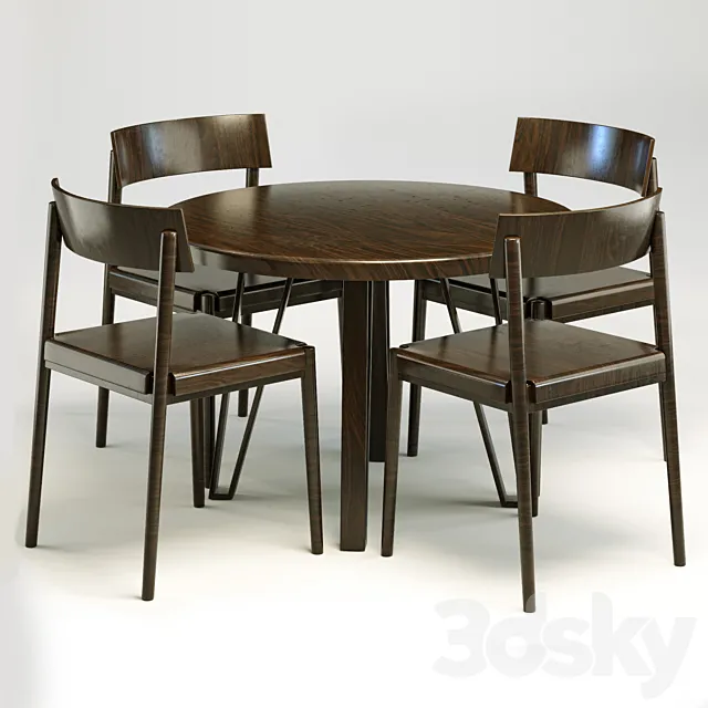 old wooden table and chair 3DModel