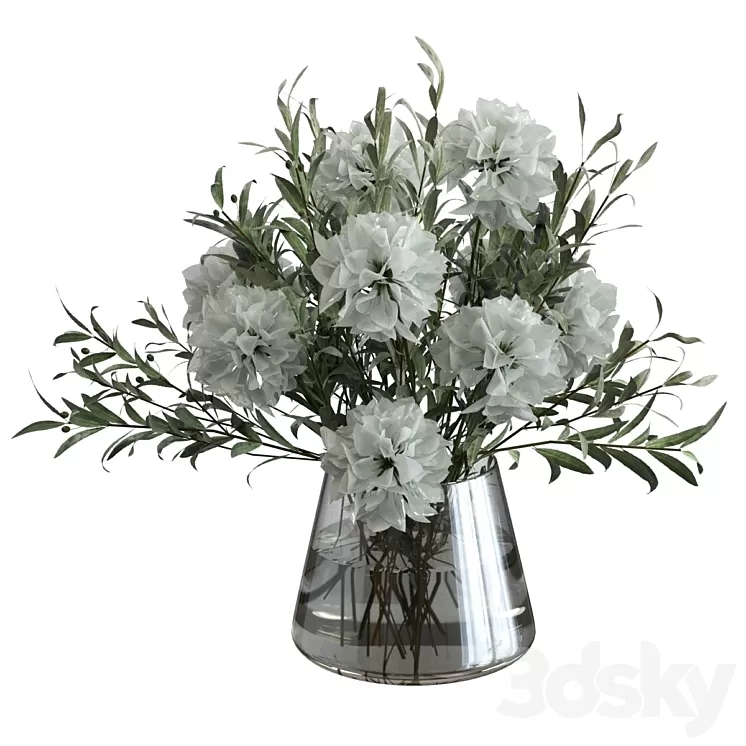 Olive bouquet with white flowers 3D Model Free