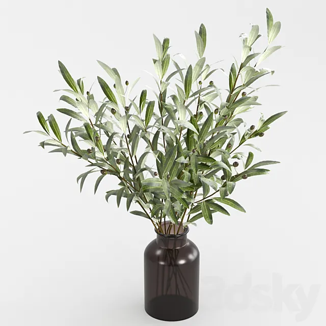 Olive branches in a vase 3D Model