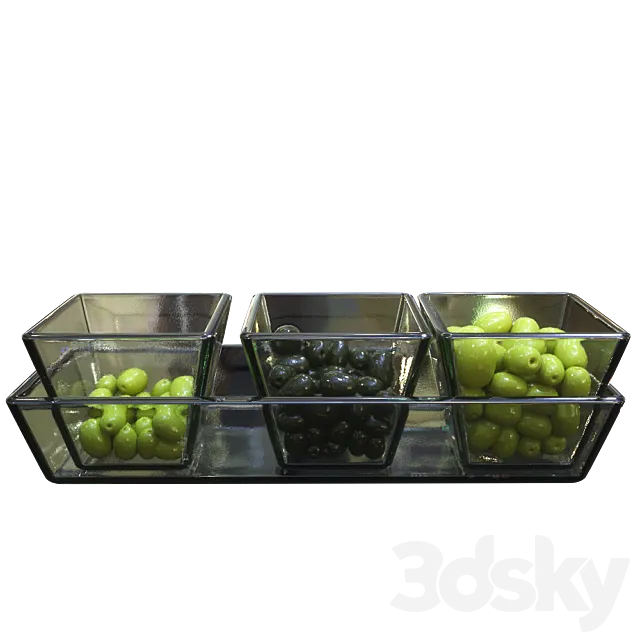 Olives and olives in bowls. 3DModel