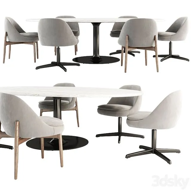 Olivier Dining Table and Sendai Chair 3D Model