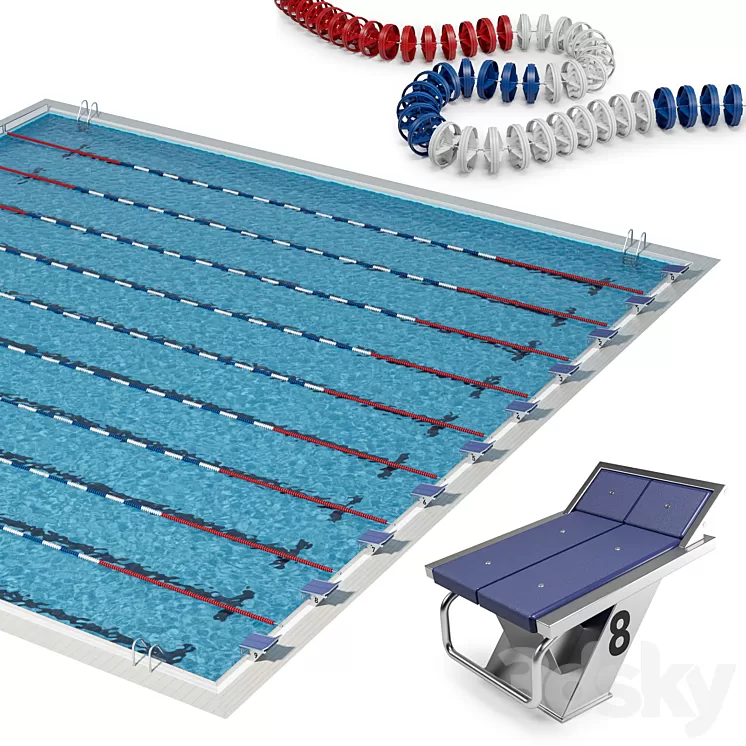 Olympic-size competition swimming pool 3D Model