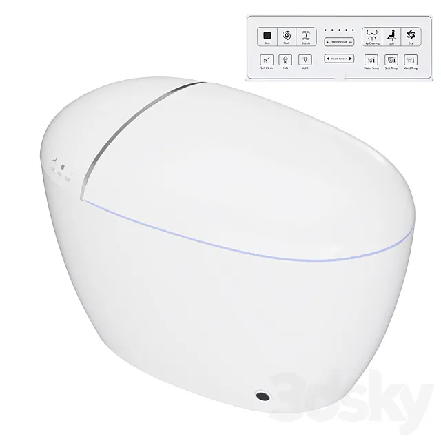 One-Piece Modern White Egg-Shaped Smart Toilet 3D Model