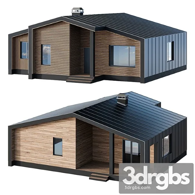 One-story barnhouse in two facade finishes 3D Model Free