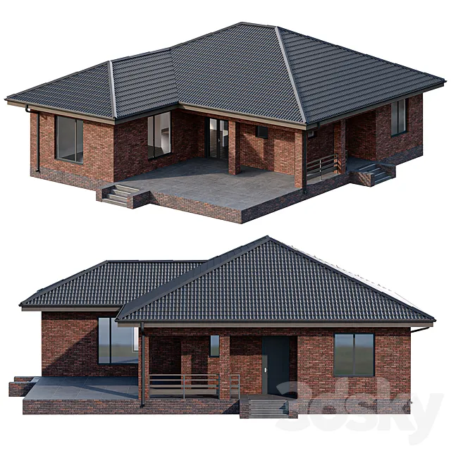 One-story brick house with a terrace Free Download