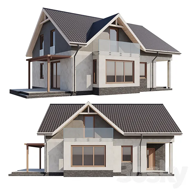 One-story house with an attic 3D Model