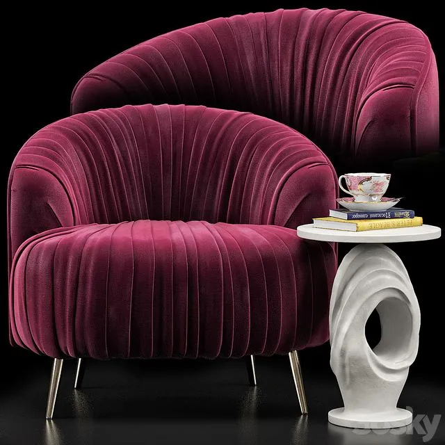 Opal Accent Chair Papier Mache Wave Side Table 3D Model