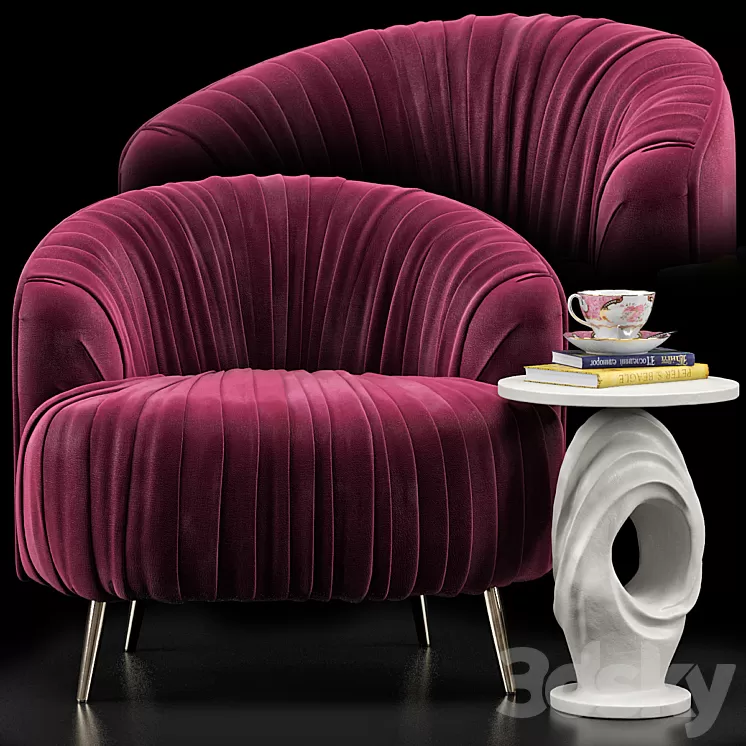 Opal Accent Chair Papier Mache Wave Side Table 3D Model