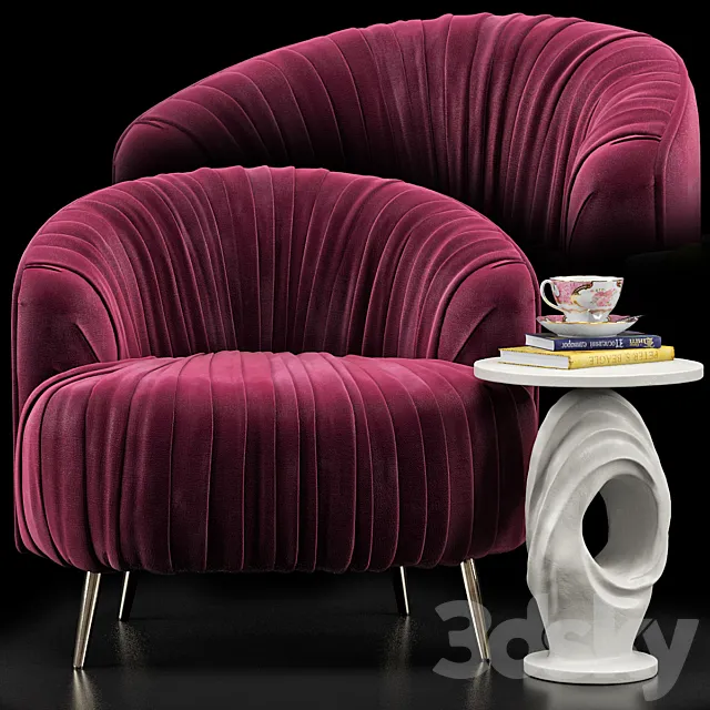 Opal Accent Chair Papier Mache Wave Side Table 3D Model