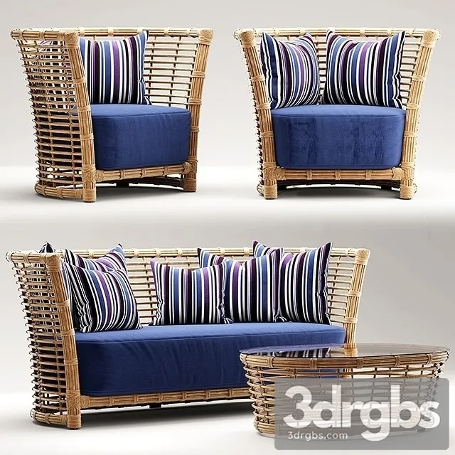 Open Air Patio Sofa Tempered Bamboo 3D Model Free