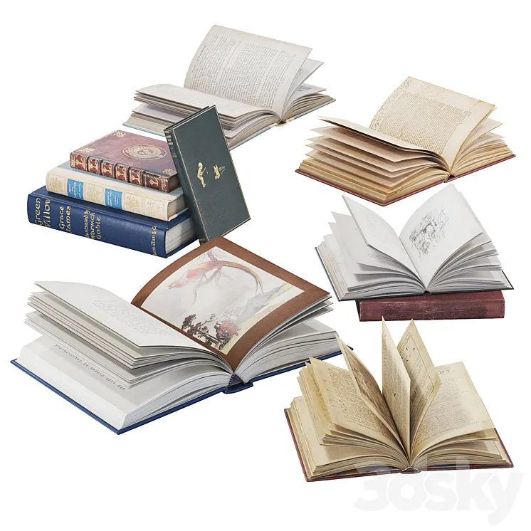 Open Books Collection set 5 3D Model Free