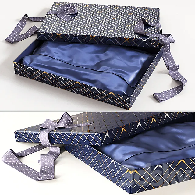 Open gift box with ribbon 3D Model