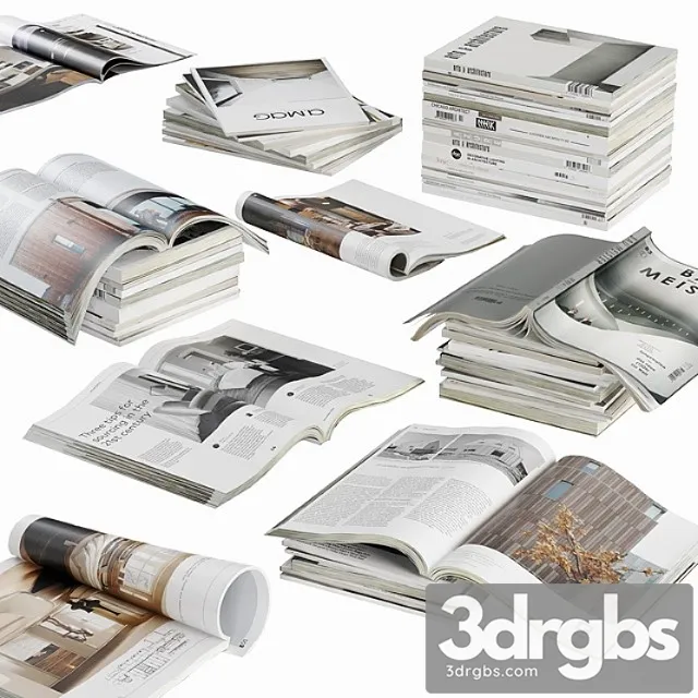Opened Magazines Stack Set 2 3D Model Free