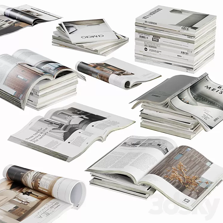 Opened magazines stack set 3D Model