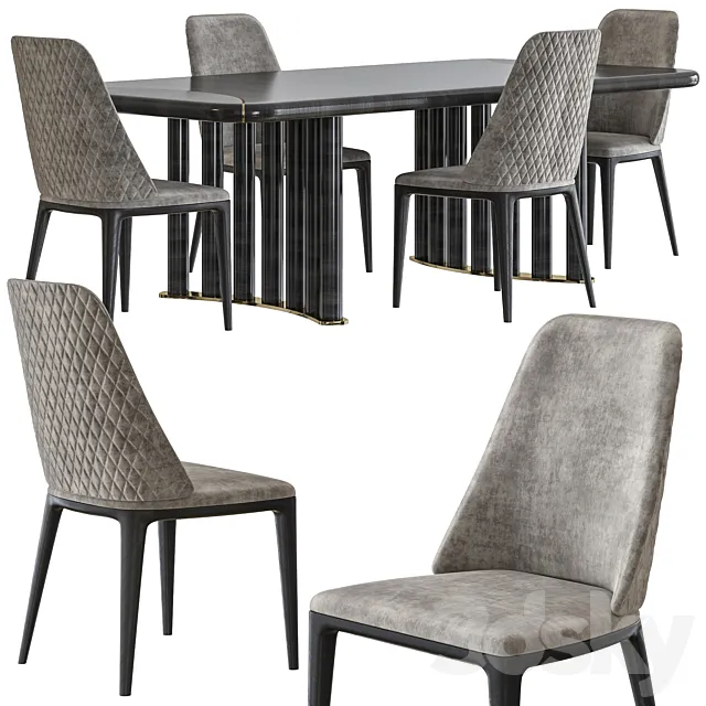 Opera Contemporary Oliver Table and Hilary Armchair Set 3DModel