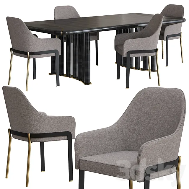Opera Contemporary Oliver Table and Stacy Armchair Dining Set 3DModel
