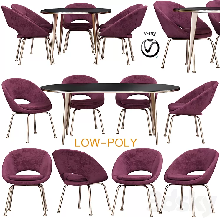 Orb Velvet Dining Chair Westelm 3D Model