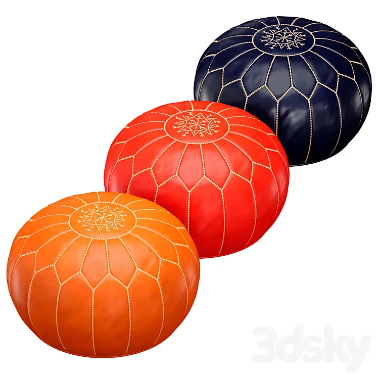 Oriental Moroccan round leather pouffe 3D Model Free