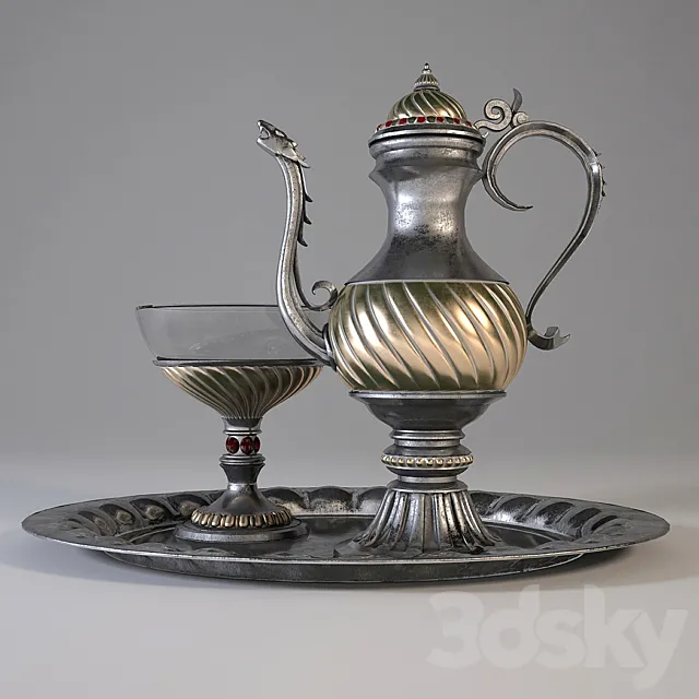 oriental pitcher with bowl and tray 3D Model