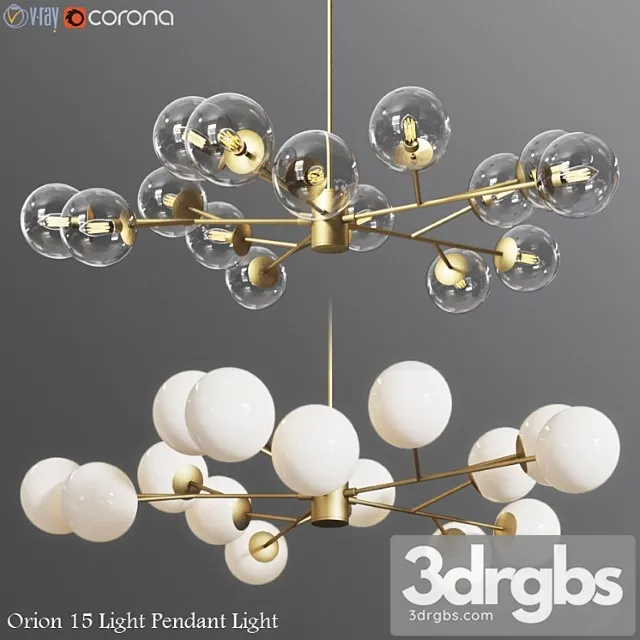 Orion 15 light pendant clear & opaque glass 3D Model Free