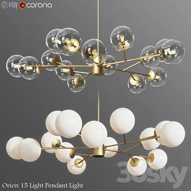 Orion 15 Light Pendant Clear & Opaque Glass 3D Model