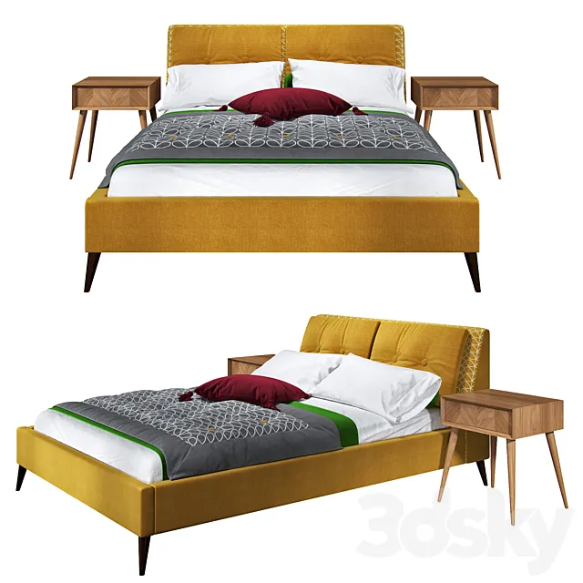 Orla Kiely Alexa Bed with Walnut Legs 3DModel